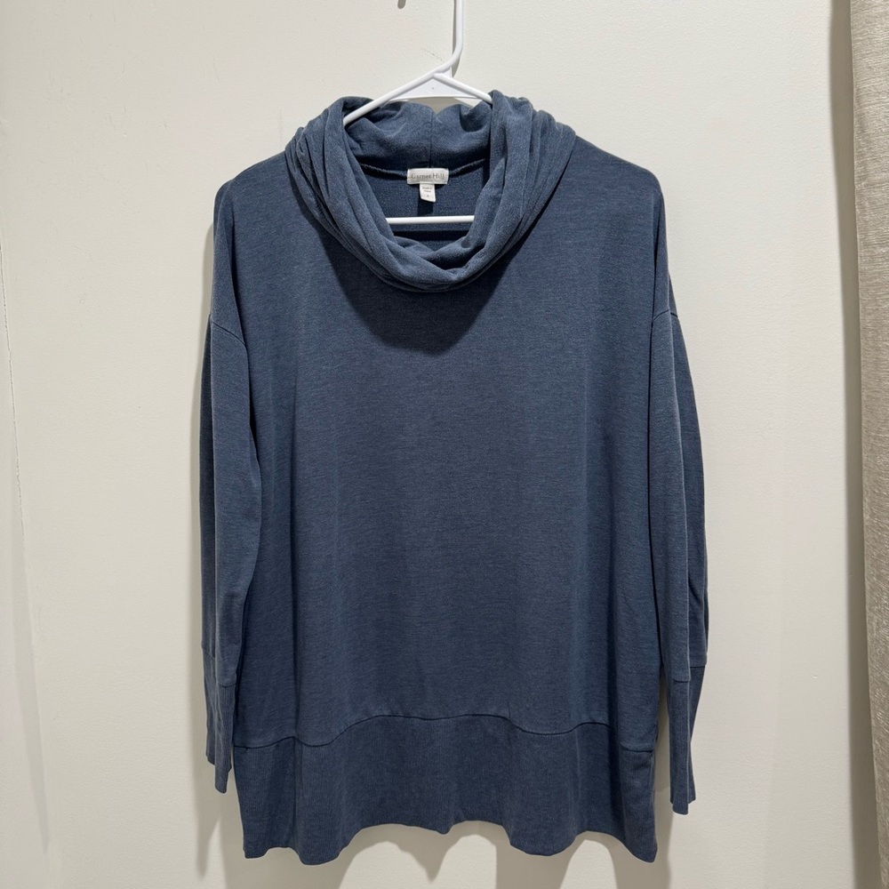Garnet Hill Cowl Neck Tunic Top Long Sleeve Tencel Blend Blue‎ Size Small